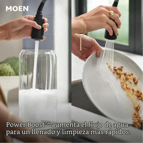 Vista 4 de Moen Align 5923BLS Grifo de cocina desplegable con resorte de una sola manija de acero inoxidable con aerosol desplegable y Power Boost, grifo