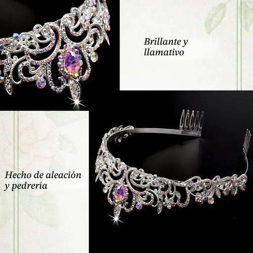 Vista 7 de KICOSY 296 956 Tiara y Coronas para Mujeres, 1 unidad (paquete de 1), Cristal Diamante falso A Sliver-AB