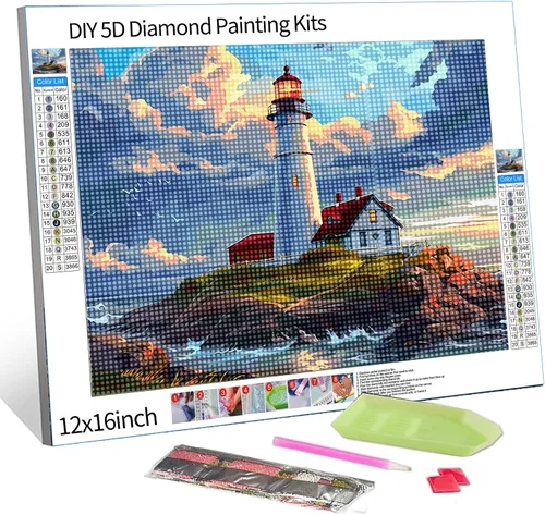 Vista 7 de Faro del sur de Portland, Maine, pintura de diamantes de bricolaje 5D, kit de numeración, paisaje marino de Estados Unidos, diamantes de imitación