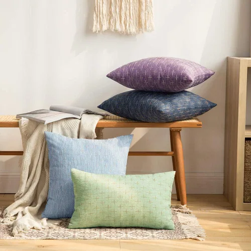 Vista 332 de MIULEE - Juego de 2 fundas de almohada decorativas de lino de arpillera navideñas, modernas, estilo campestre, rústicas, tejidas, con textura