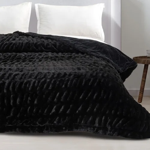 Vista 5 de Great Bay Home Manta mullida de piel sintética fruncida, color negro, ultra suave, reversible, manta gruesa para silla, sofá o cama, manta cálida