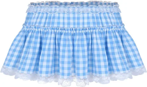 Vista 4 de Minifalda plisada con dobladillo de encaje de guingán para mujer y hombre