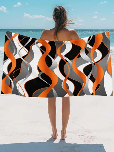 Vista 3 de Abstract Orange Black Gray White Line Beach Towel Oversized Pool Towels 31x63in,Quick Dry Absorbent Large Beach Blanket Soft Sand Free Bath Towel