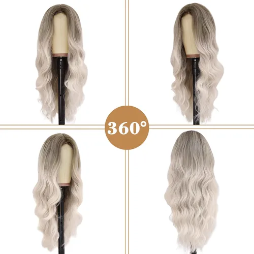 Vista 3 de NAYOO Ash Blonde Wig for Women, 26 Inch Middle Part Wavy Synthetic Wig