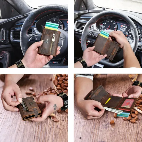 Vista 5 de Grueso caballo loco cuero viaje regalo bolsillo frontal con moneda bolsillo tarjeta caso organizador Rfid cartera para hombres hombres 1694, 1694