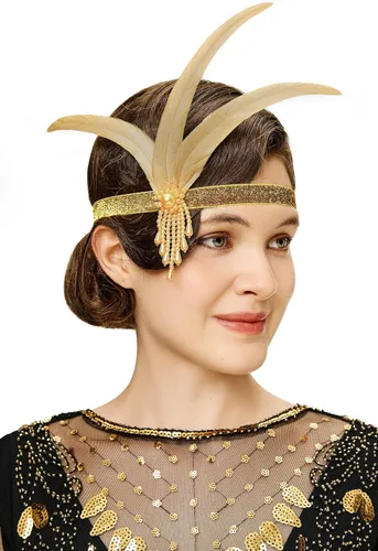 Vista 9 de BABEYOND Diadema de plumas rugientes de los años 20, accesorios para el cabello Gatsby de los años 20 Negro