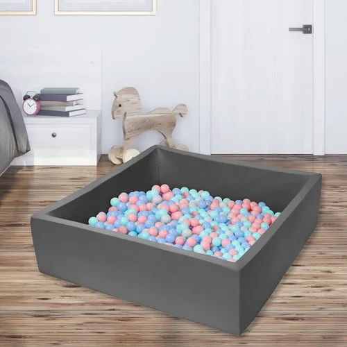 Vista 8 de Pozo de bolas de espuma cuadrado extragrande para niños pequeños, 47 x 47 x 14 pulgadas, suave, con funda extraíble, pelotas de esponja Gris Oscuro