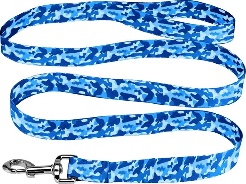 Vista 2 de Native Pup Correa para perro, margarita azul, flor verde, camuflaje rosa, leopardo, orgullo arcoíris de 5 pies (azul camuflado)