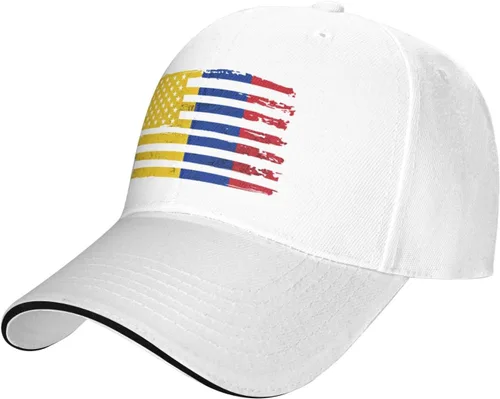 Vista 2 de Gorra de béisbol colombiana con bandera de Colombia americana de Estados Unidos, gorra de béisbol para papá con visera plana, sombrero de hip hop