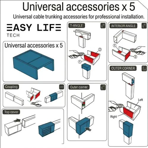 Vista 3 de Easylife - Kit de cubierta de cable marrón de 10 pies para colgar en la pared para cable adhesivo para pared, corrector de cables adhesivo