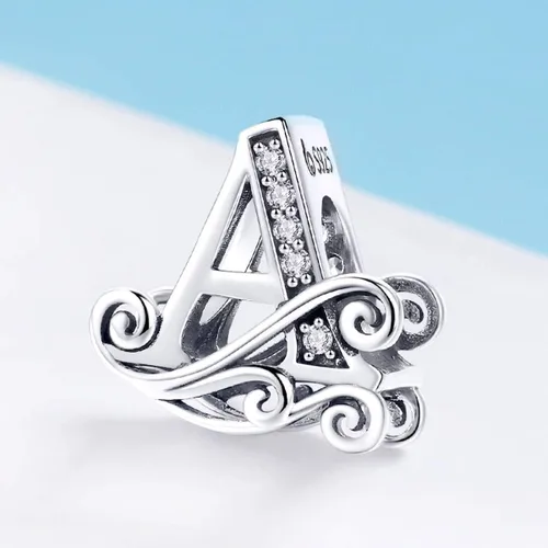 Vista 4 de Plata de ley 925 maciza con piedras cúbicas opciones de regalo completas AZ alfabeto encantador letras abalorios para pulseras europeas Pandora