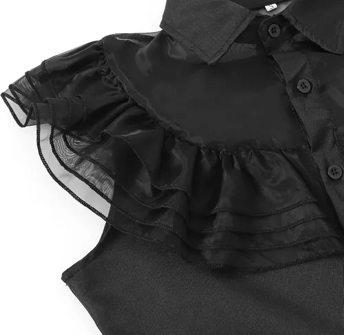 Vista 4 de Benylion Wednesday Costume Dress for Girls Kids Black Tulle Tutu Dresss with Belt Stage Show Halloween Party Outfit