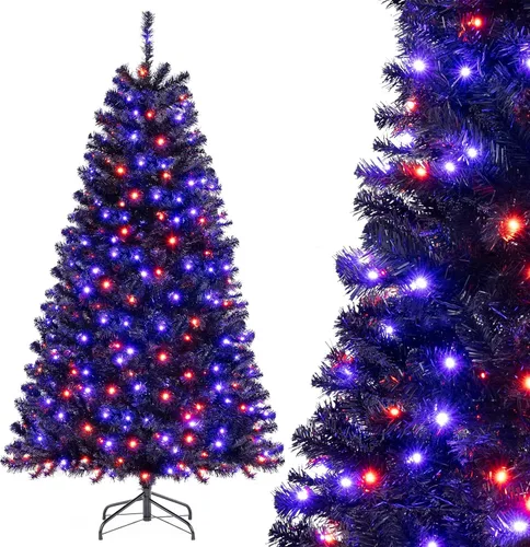 Vista 12 de HAPPYGRILL - Árbol de Navidad artificial preiluminado de 2.1 m, árbol de Navidad con nieve flocada y 320 luces LED multicolor, 8 modos de Snow Pe