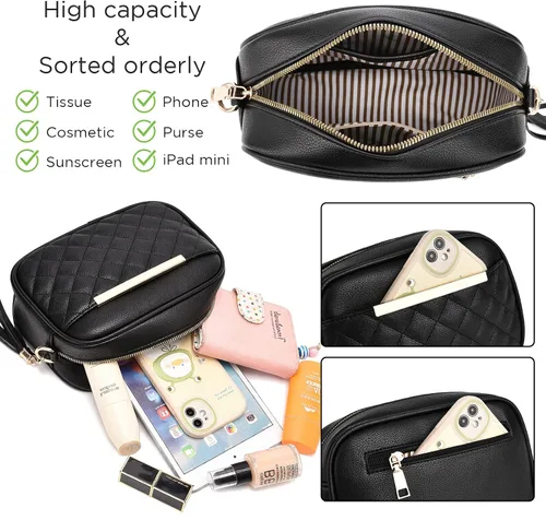 Vista 4 de I IHAYNER Bonito bolso pequeño cruzado para mujer, bolso de hombro acolchado para niñas, bolso ligero con borla