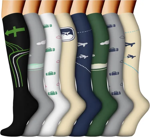 Vista 31 de ACTINPUT 8 pares de calcetines de compresión para mujeres y hombres, medias de compresión de apoyo para médicos, correr, atletismo