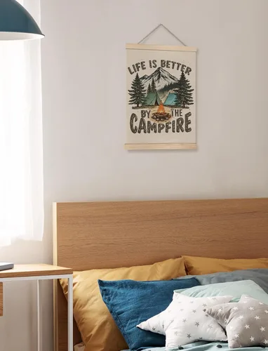 Vista 3 de Foritho Póster de camping con diseño de bosque bosque, arte enmarcado, regalos para amantes del senderismo, la vida es mejor por la fogata