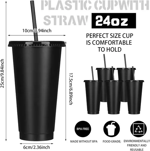 Vista 2 de Bokon 60 Juegos de Vasos con Popote y Tapa al Por Mayor, Vasos de Plástico Reutilizables de 24 oz con Tapas y Pajillas, Botella de Agua, Taza