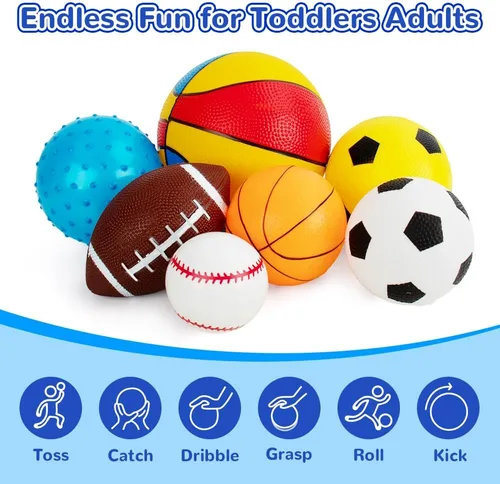 Vista 2 de Pelotas para niños pequeños de 1-3 años, juguetes deportivos para niños pequeños, juego de 7 pelotas deportivas de espuma suave para niños - pelota