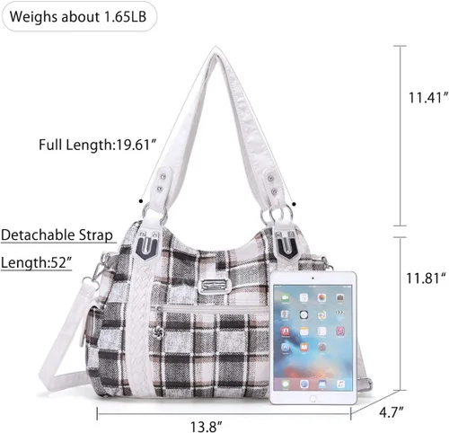 Vista 9 de Angel Barcelo - Bolsa de hombro amplia para mujer, diseño Hobo, cuero lavado