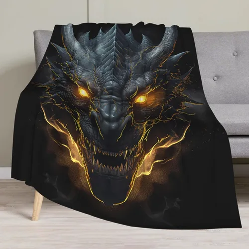 Vista 2 de Huke Manta Decorativa de Felpa de Dragón, Dragón negro/dorado genial, 50"x40", Ideas para hombres/mujeres/adolescentes/niños%%niños/niñas, regalos
