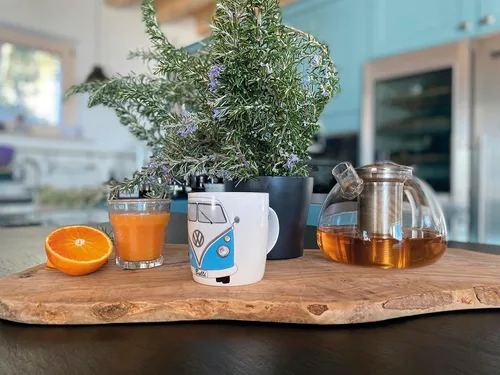 Vista 6 de BRISA VW Collection - Taza grande de cerámica para café, té y capuchino, diseño de autobús T1 (12.5 fl oz/12.5 fl oz/frente de autobús) (azul)