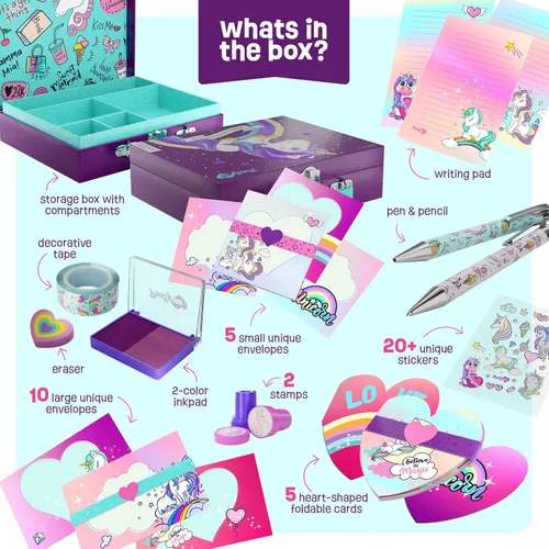 Vista 2 de Pretty Me Juego de Papelería de Unicornio para Niños - Regalos de Cumpleaños para Niñas de 6, 7, 8, 9, 10 a 12 Años - Kit de Arte para Escribir