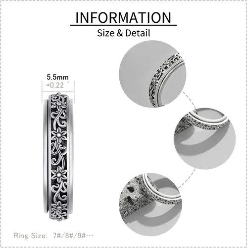Vista 18 de YAFEINI Anillo giratorio de plata de ley para mujer, nudo celta, girasol, margarita, corazón, árbol de la vida, joyería de regalo para mujeres
