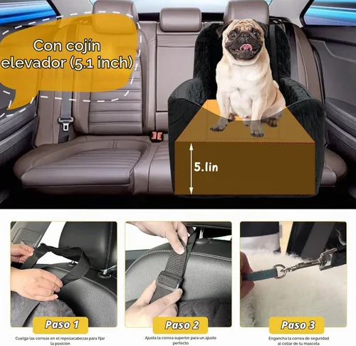 Vista 5 de Asiento de automóvil para perros pequeños/medianos, asiento elevador de perro de espuma viscoelástica, seguridad de viaje con funda extraíble