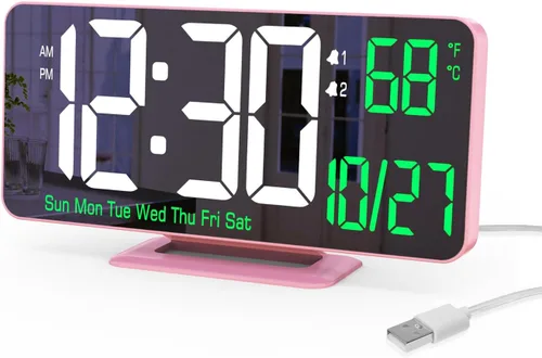 Vista 10 de KOSUMOSU Reloj de Escritorio 6.7 pulgadas Reloj Despertador Digital Negro con Alarma Dual, Atenuación, Fecha, Día de la Semana, Temperatura, 12h