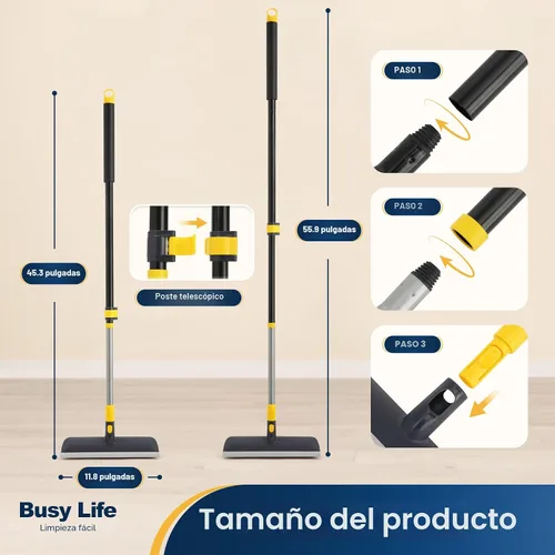Vista 4 de Yocada Cepillo de Fregar Suelos Mango Telescópico 2 en 1 Cepillo Raspador Cerdas Rígidas Fregador de Ducha para Limpiar Patio Baño Garaje Cocina