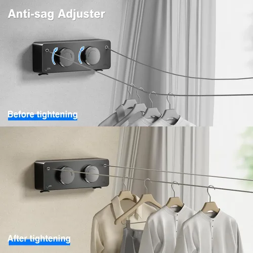 Vista 3 de MUSTORN Tendedero Retráctil Doble para Interiores, Línea de Ropa Retráctil para Exteriores que No se Comba de Servicio Pesado, Línea de Secado