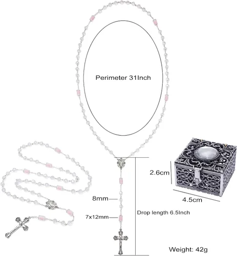 Vista 67 de KOMI Rosario de cuentas católicas para mujer, collar de cuentas de rosario con cruz de crucifijo, perlas de cristal, rosario, rosarios, católicos