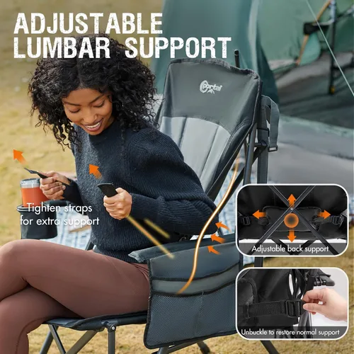 Vista 4 de Portal Silla de camping con soporte lumbar para adultos, plegable, portátil, respaldo alto, de gran tamaño, 400 libras