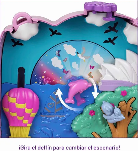 Vista 5 de Polly Pocket Muñecas y accesorios, juego de monedero Koala con 2 micro muñecas, 1 auto de juguete y 5 animales, juguete de viaje 2 en 1