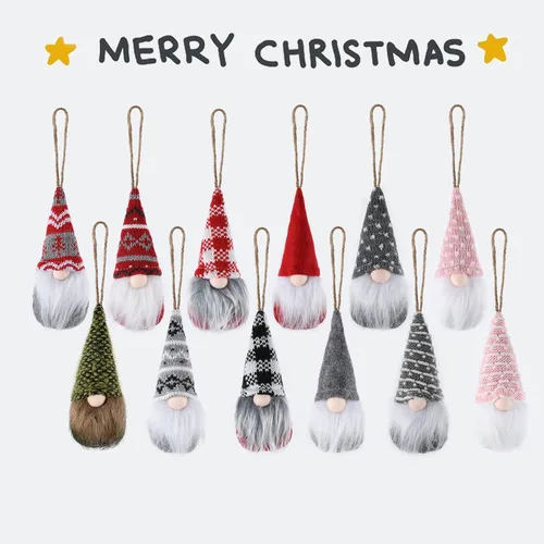 Vista 3 de 12 piezas para colgar en el árbol de Navidad, enanos de felpa suecos, hechos a mano, Papá Noel, elfo, decoraciones de Navidad, decoración