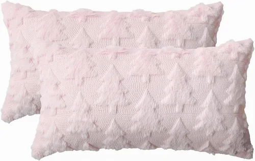 Vista 12 de AVOIN colorlife Juego de 2 fundas de almohada beige con árbol de Navidad, 16 x 16 pulgadas, felpa suave, piel sintética, jacquard, festivales