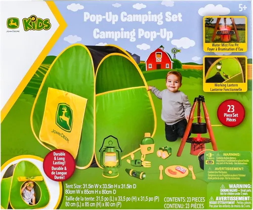 Vista 7 de John Deere Tienda de campaña emergente, juego de 18 piezas que incluye cantimplora, platos, utensilios, comida de juguete, ollas, binoculares
