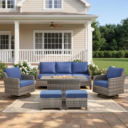 Vista 11 de Belord Sofá de patio exterior acolchado de 3 asientos de lujo de 6 pulgadas Cojín de mimbre marrón/beige de 6 pulgadas