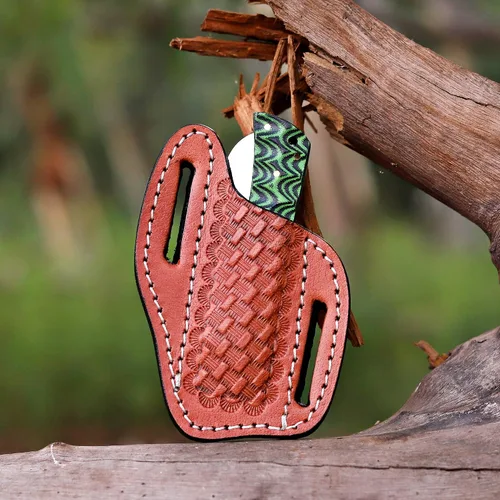 Vista 7 de Hawkbill, navaja plegable de bolsillo con hoja de acero curva, herramientas para electricistas, mango G10 negro y verde.