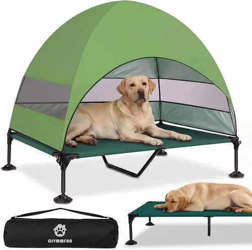 Vista 13 de Cama elevada para perros con toldo a prueba de rayos UV, tienda de campaña para perros al aire libre con potentes pies ajustables, cuna portátil