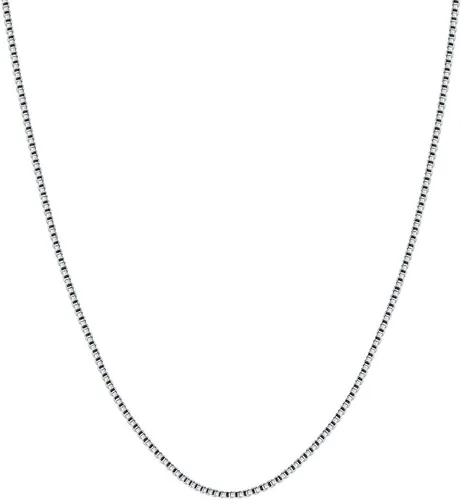 Vista 2 de BORUO Collar de cadena de plata de ley 925 Cadena de caja chapada en oro de 14 quilates Collar italiano sólido sin níquel de 0.039 in y 0.059 in