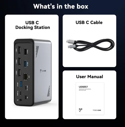 Vista 9 de TobenONE Estación de acoplamiento para laptop 18 en 1, 3 monitores, pantalla triple 4K con 3 HDMI, 9 puertos USB, Gigabit Ethernet, PD3.0
