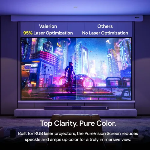 Vista 4 de Valerion Pantalla de proyector motorizada PureVision de 100 pulgadas, reducción de manchas láser, sincronización automática con proyector, listo