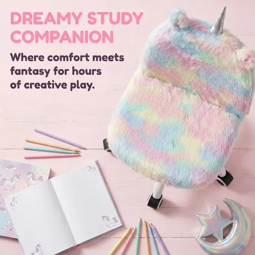 Vista 11 de Silla Linda y Peluda para Niños, Silla Divertida y Giratoria para Escritorio de Estudio, Silla de Tocador Colorida para Niñas, Silla Giratoria