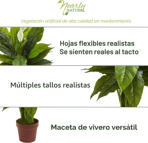 Vista 4 de Nearly Natural Planta artificial Spathiphyllum Peace Lily Real Touch de 42