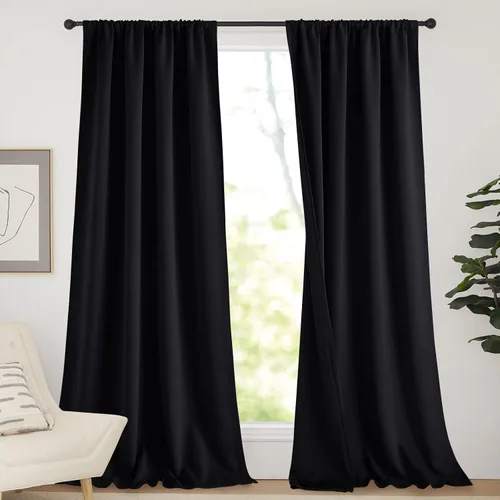 Vista 57 de NICETOWN Biscotti Beige 100% Cortinas opacas de 45" de largo para cocina, bolsillo con varilla para sótano completamente opaco, cortinas térmicas