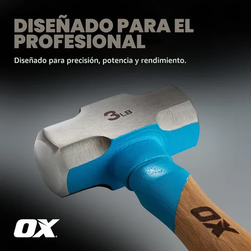 Vista 5 de OX Tools Pro Series - Martillo para enmarcar California de 3 libras, martillo de garra recta de cara fresada con cabeza de acero forjado y mango