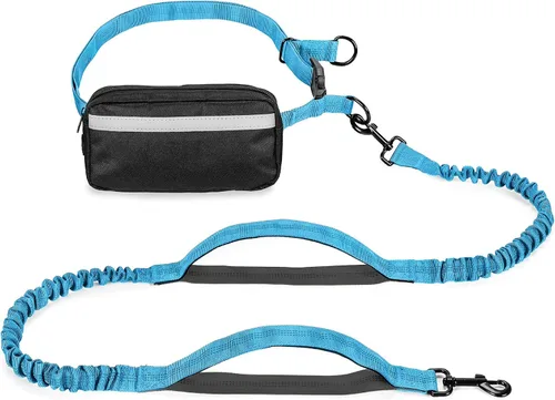 Vista 9 de Squirrel Products Correa de perro manos libres con cinturón de cadera/correa cruzada, bolsa con cremallera y elástico absorbente de golpes