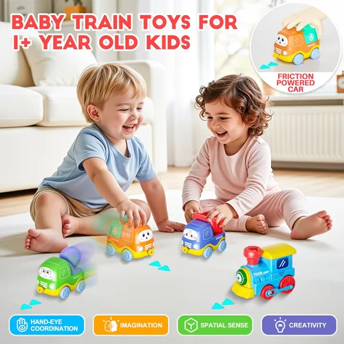 Vista 4 de Juego de Tren de Vapor Funwee para Niños Pequeños, Juguetes de Tren con Conexión Magnética y Luces y Sonidos, Tren Eléctrico de Dibujos Animados