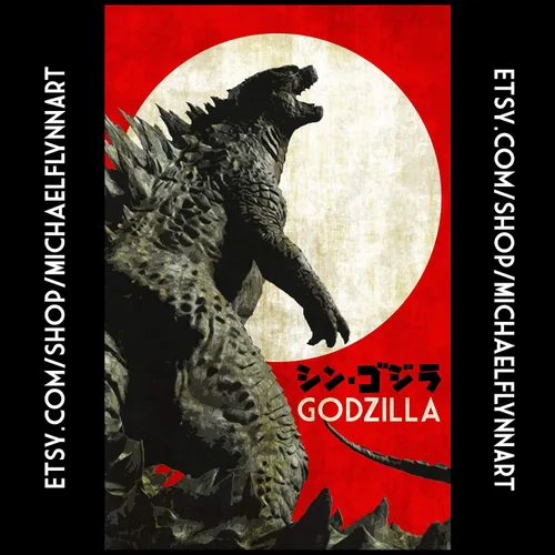 Vista 2 de Godzilla Inspired Original Art Print 11x17